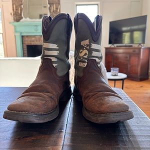 Durango Youth Lil Rebel Army Green Flag Square Toe Western Boots Sz 4.5 Boys